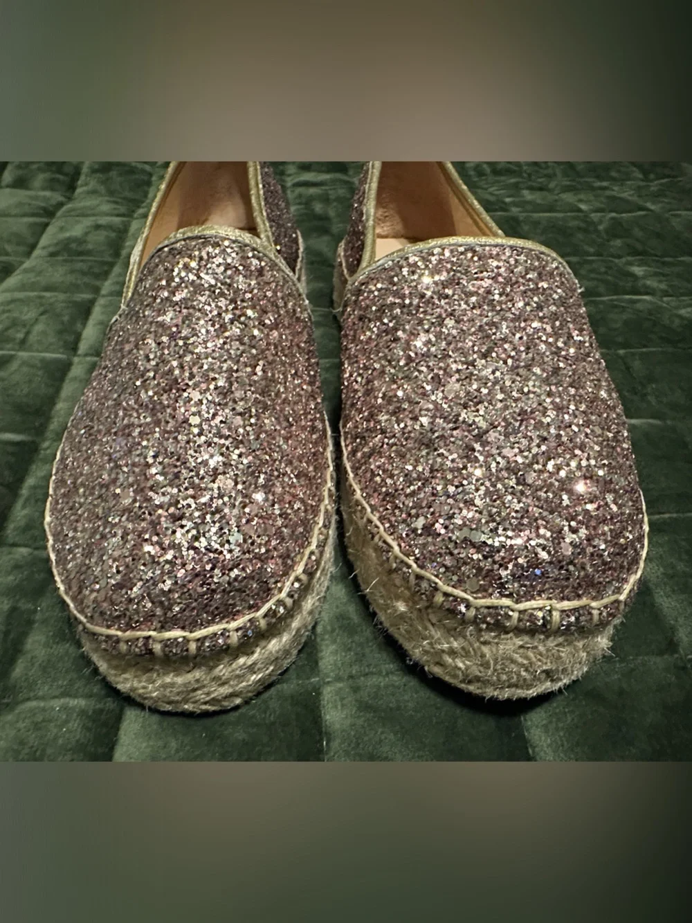 kate spade Glitter Pink Espadrille Flats with Gold Trim